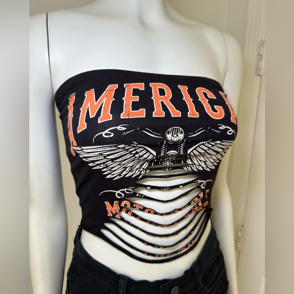 Motorcycle Distressed Black Ripped Tube Top